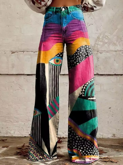 TALIA | Boho Flare Bukser med Høy Midje